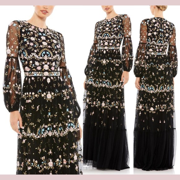 Mac Duggal Dresses & Skirts - NWT Mac Duggal [ 6 ] 35111 Floral Embroidered Blouson Sleeve Gown‎ Black #Q1214